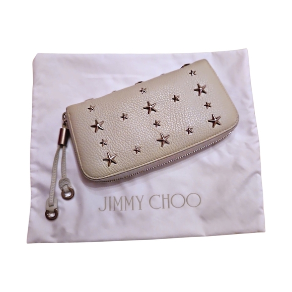 Jimmy Choo Handbags - Jimmy Choo Filipa Cream Star-Studded Long Zip-around Wallet, Dust Cover, COA